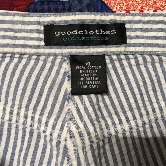 Seersucker capris. Blue and white stripes. - Picture 5 of 6